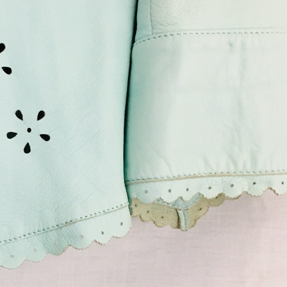 Carlisle Perforated Floral Blue Leather Jacket 10 - Picture 5 of 8